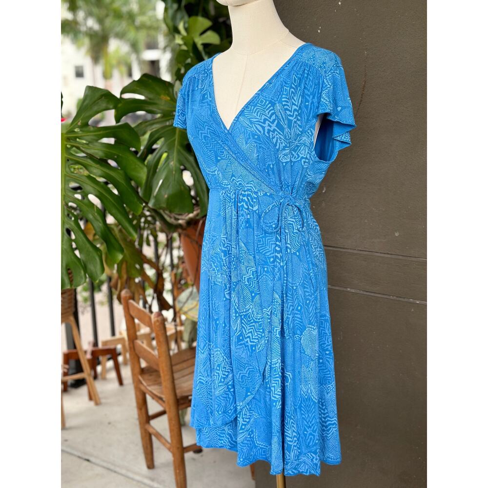 Fresh Produce Women’s Small Blue C’est La Vie Cafe Wrap Dress Sundress Cover Up - Picture 2 of 8